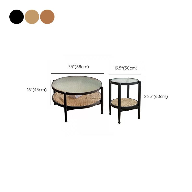 Tropical Round Cocktail Table Glass Top Coffee Cocktail Table with Shelf Clearhalo 'Coffee & Accent Tables' 'Coffee Tables' 'coffee_tables' 'furn' 'furn_coffee_tables' 'Furniture' 'Living Room Furniture' 1200x1200_327ee1d6-b073-49e4-86f5-cf9aefc31984
