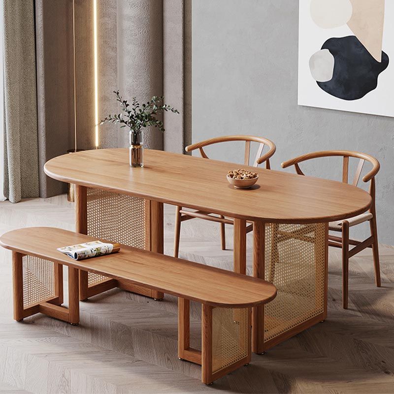 Modern Dining Table Solid Wood Top Dining Table with Double Rattan Base for Living Room Clearhalo 'Dining Tables & Seating' 'Dining Tables' 'dining_table' 'furn' 'furn_dining_table' 'Furniture' 'furniture_dining_table' 'Kitchen & Dining Furniture' 1200x1200_32813005-9b33-4db3-a52c-5f1e477d2366