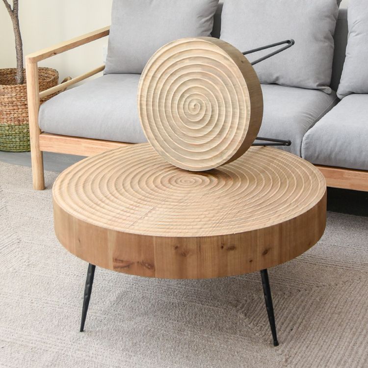Round Sold Wooden Coffee Table with Black Base and Brone Top Clearhalo 'Coffee & Accent Tables' 'Coffee Tables' 'coffee_tables' 'furn' 'furn_coffee_tables' 'Furniture' 'Living Room Furniture' 1200x1200_328563b6-0d71-4360-8a7f-a2412938fdff