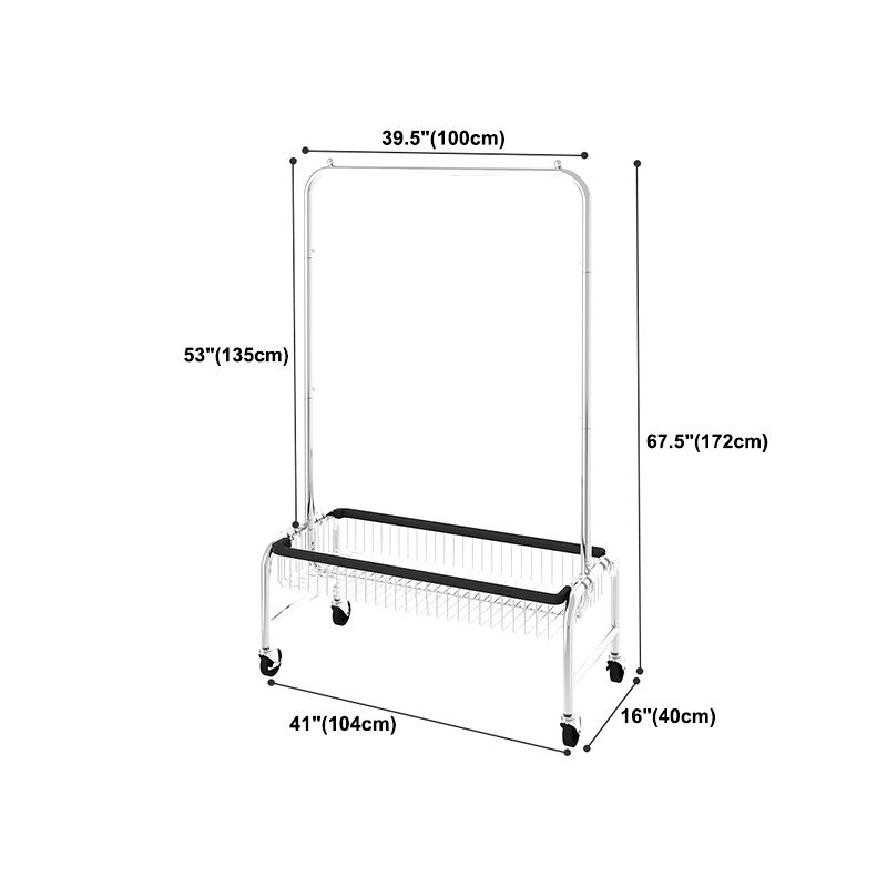 Industrial Coat Hanger Silver Metal Storage Coat Rack with Castors