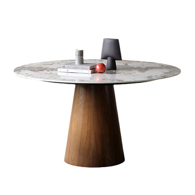 Stone Top Dining Table Modern Round Dining Table with Wood Pedestal Base without turntable Clearhalo 'Dining Tables & Seating' 'Dining Tables' 'dining_table' 'furn' 'furn_dining_table' 'Furniture' 'Kitchen & Dining Furniture' 1200x1200_328d05ec-8873-448a-aa4e-5ed709e8ed68