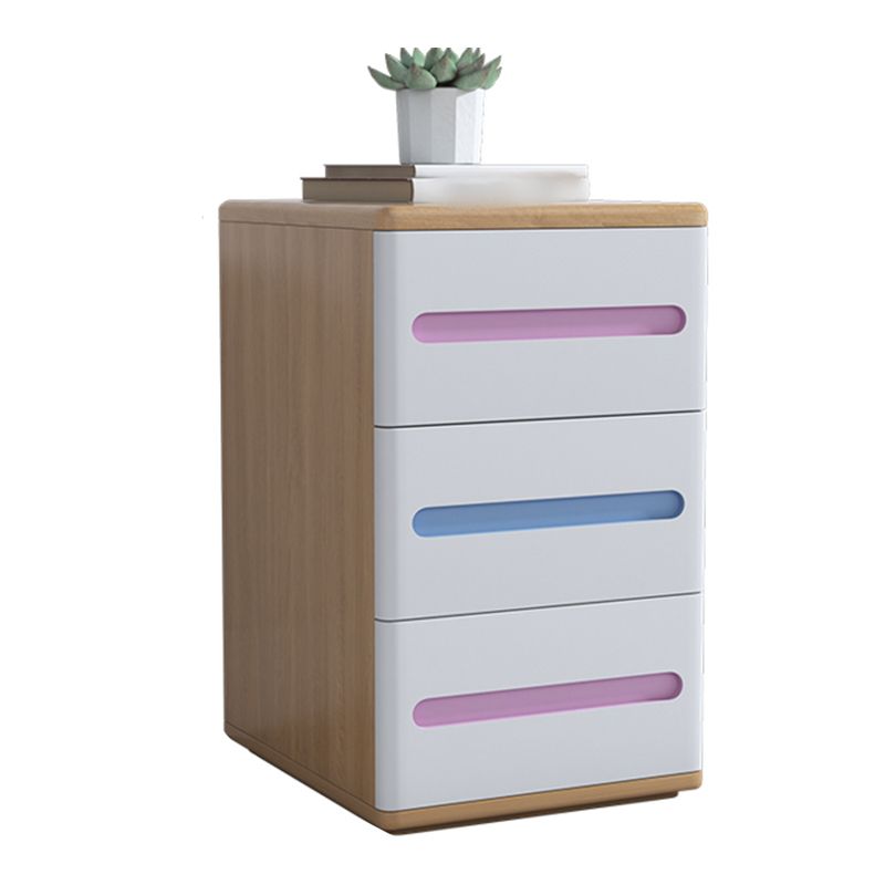 3-Drawer Solid Wood Nightstand Rubber Wood Modern Bedside Cabinet