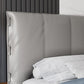 Fiamma del letto grigio moderno in legno con testiera, letto in pelle vera