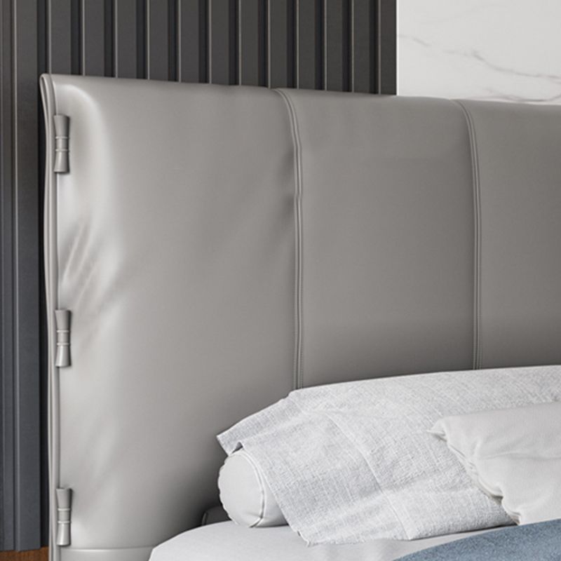 Holz moderner grauer Bettrahmen mit Kopfteil, echtes Ledertafel Bett