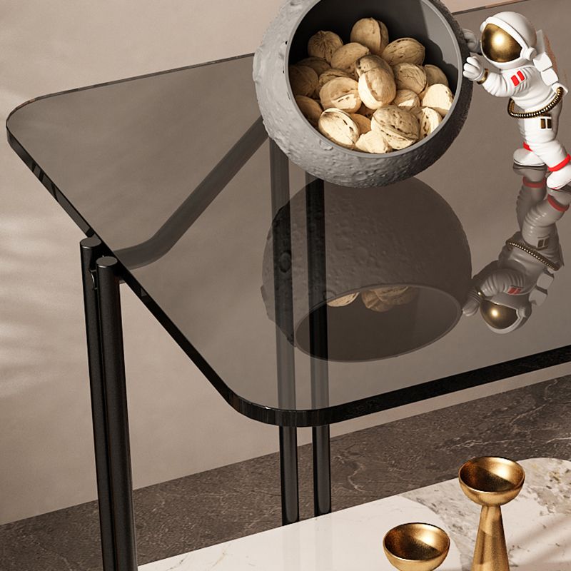 Modern Gray Glass Side End Table 4 Legs Double Tier Corner Table Clearhalo 'Coffee & Accent Tables' 'End & Side Tables' 'end_side_tables' 'furn' 'furn_end_side_tables' 'Furniture' 'Living Room Furniture' 1200x1200_3292da48-88e3-4345-bf61-d3b803ce2683