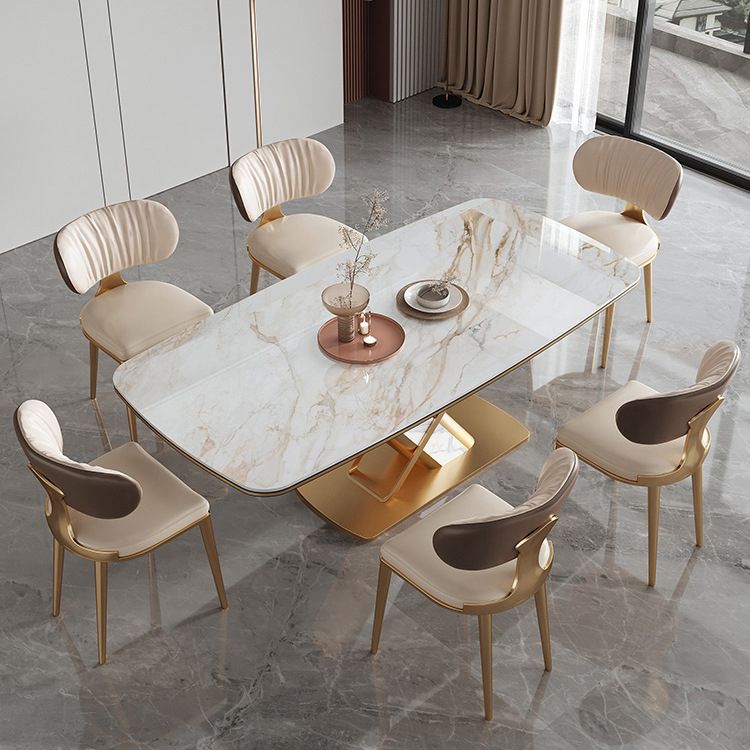 Ensemble de salle à manger luxueux avec plateau en pierre frittée, ensemble de Table de dinette rectangulaire de 1/4/5/6/7 pièces