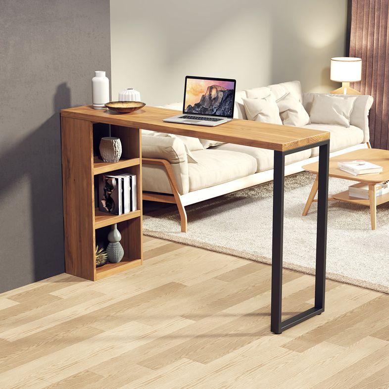 Solid Wood Bar Stool Table Industrial Style Bar Dining Table with Storage Clearhalo 'Bar Furniture' 'Bar Tables' 'bar_tables' 'furn' 'furn_bar_tables' 'Furniture' 'Kitchen & Dining Furniture' 1200x1200_329c574a-f58b-498d-94b2-84950e9a7f01