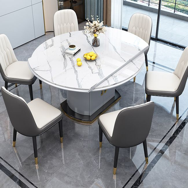 Extendable Round Dining Table Luxury Sintered Stone Top Table with Storage Pedestal Clearhalo ' dining_table' 'Dining Tables & Seating' 'Dining Tables' 'furn' 'furn_dining_table' 'Furniture' 'furniture_dining_table' 'Kitchen & Dining Furniture' 'kitchen&dining_furn' 'kitchen' 'kitchen_dining_table' 1200x1200_329cad20-0c02-4b49-a181-1f143d19cf20
