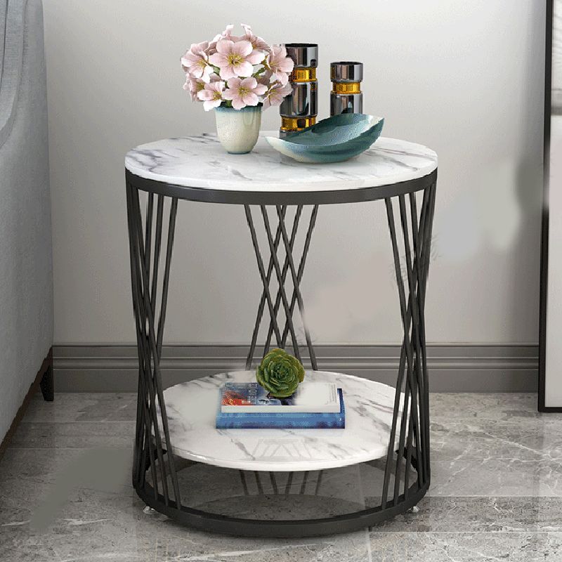Contemporary Storage Frame End Table Round End Table with Slate Top