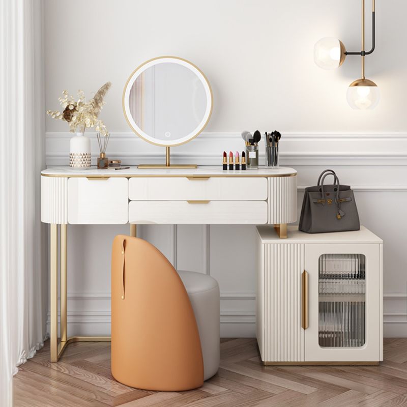 Slate Top Dressing Table Stool Set Glam Makeup Vanity Desk with Drawers