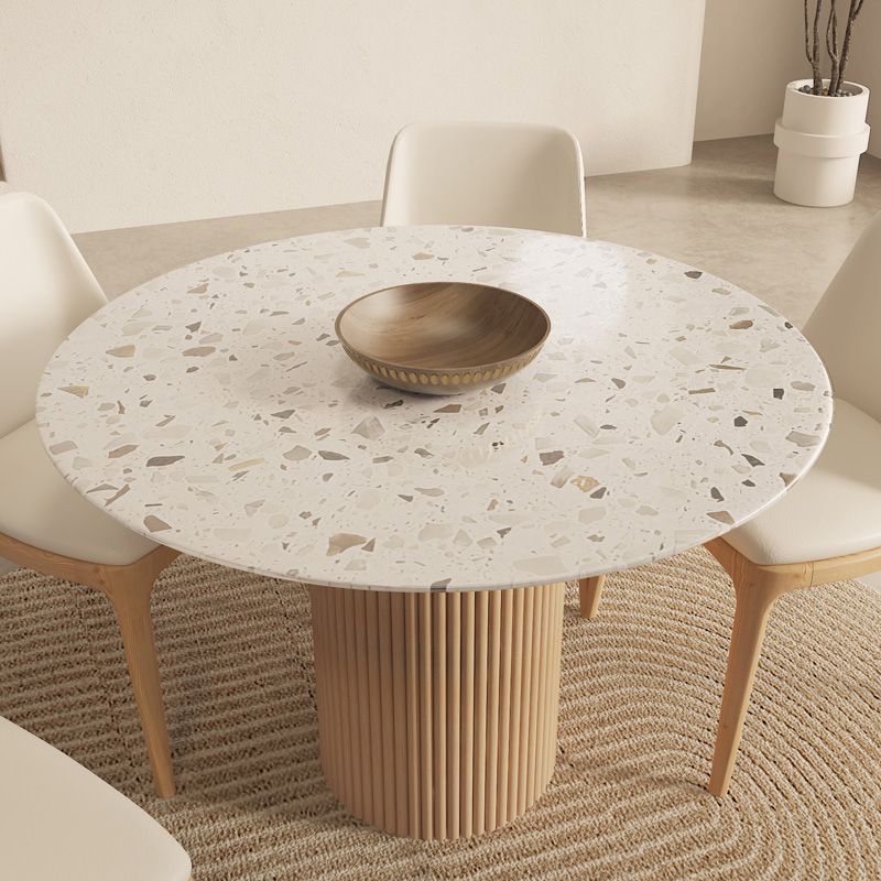 Mesa de comedor redonda Top de piedra moderna con base de madera maciza