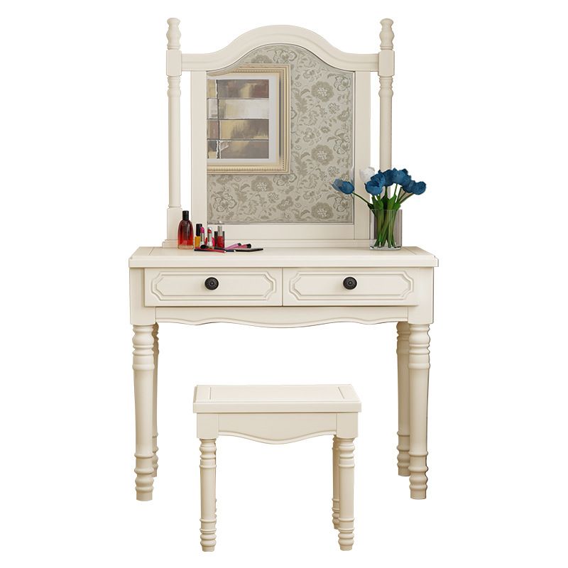 Traditional 2-Drawer Wood Dressing Table with Mirror Makeup Vanity Stool Clearhalo 'Bedroom Furniture' 'furn' 'furn_makeup_vanities' 'Furniture' 'Makeup Vanities' 'makeup_vanities' 1200x1200_32acbdcc-f895-48b5-b2aa-a486bdce7557