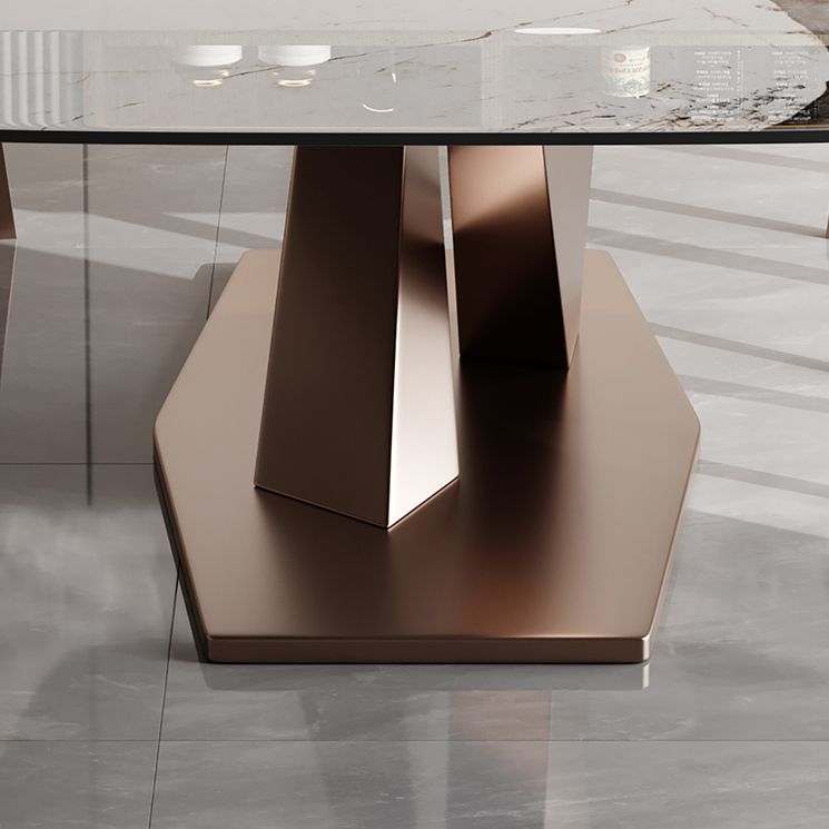 Glam Sintered Stone Rectangle Dining Table Kitchen Standard Dining Table with Pedestal Base Clearhalo ' dining_table' 'Dining Tables & Seating' 'Dining Tables' 'furn' 'furn_dining_table' 'Furniture' 'furniture_dining_table' 'Kitchen & Dining Furniture' 'kitchen&dining_furn' 'kitchen' 'kitchen_dining_table' 1200x1200_32ad6a66-913c-42a6-82a4-fc3e5854eee1