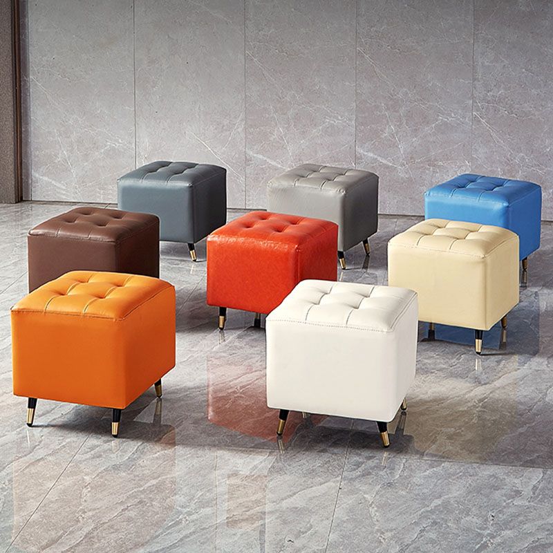Glam Pouf Ottoman Genuine Leather Upholstered Tufted Square Ottoman with Metal Legs Clearhalo 'furn' 'furn_ottomans_poufs' 'Furniture' 'Living Room Furniture' 'Ottomans & Poufs' 'ottomans_poufs' 1200x1200_32ad6df3-a72e-406c-9fe0-6197711ce26f