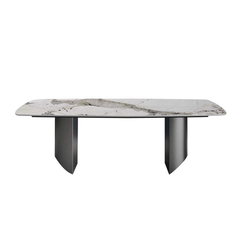 Rectangle Double Pedestal Glam Dining Table Brown Tone Fixed Table with Sintered Stone Clearhalo ' dining_table' 'Dining Tables & Seating' 'Dining Tables' 'furn' 'furn_dining_table' 'Furniture' 'furniture_dining_table' 'Kitchen & Dining Furniture' 'kitchen&dining_furn' 'kitchen' 'kitchen_dining_table' 1200x1200_32b14af8-eb64-4f4a-a32f-f563f4756d16