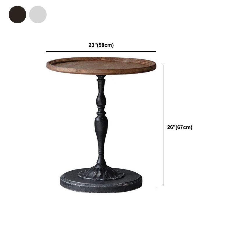 Rustic Wooden Round Top Side Table Metal Pedestal End Table - Distressed Surface Treatment
