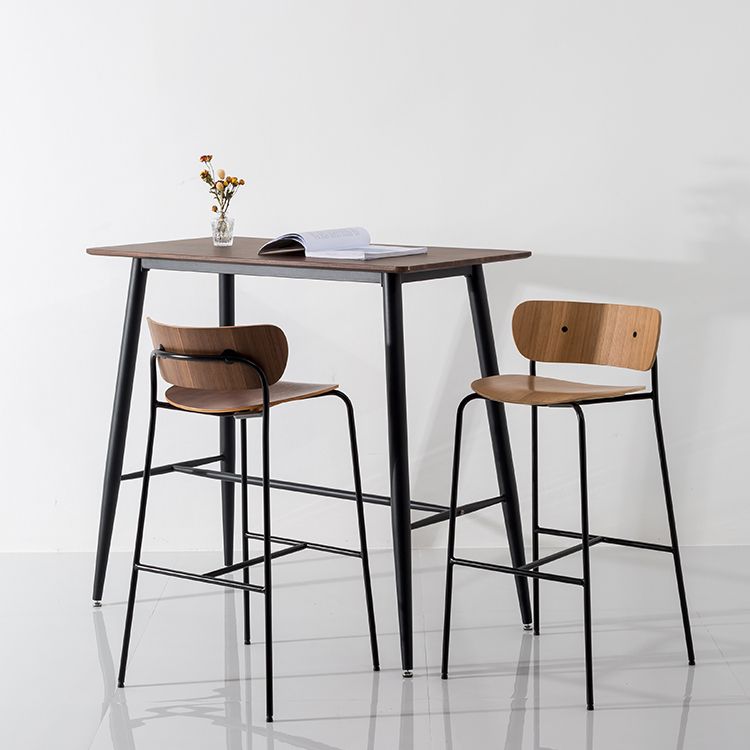 Contemporary Wooden Backrest Counter High Stool with Metal 4 Legs