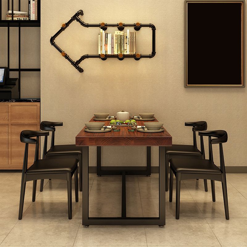 Rectangle Industrial Brown Dining Table Solid Wood and Metal Trestle Base Dining Table Clearhalo 'Dining Tables & Seating' 'Dining Tables' 'dining_table' 'furn' 'furn_dining_table' 'Furniture' 'Kitchen & Dining Furniture' 1200x1200_32bd0b0e-9a4f-4c61-a3e0-6e10271592c3