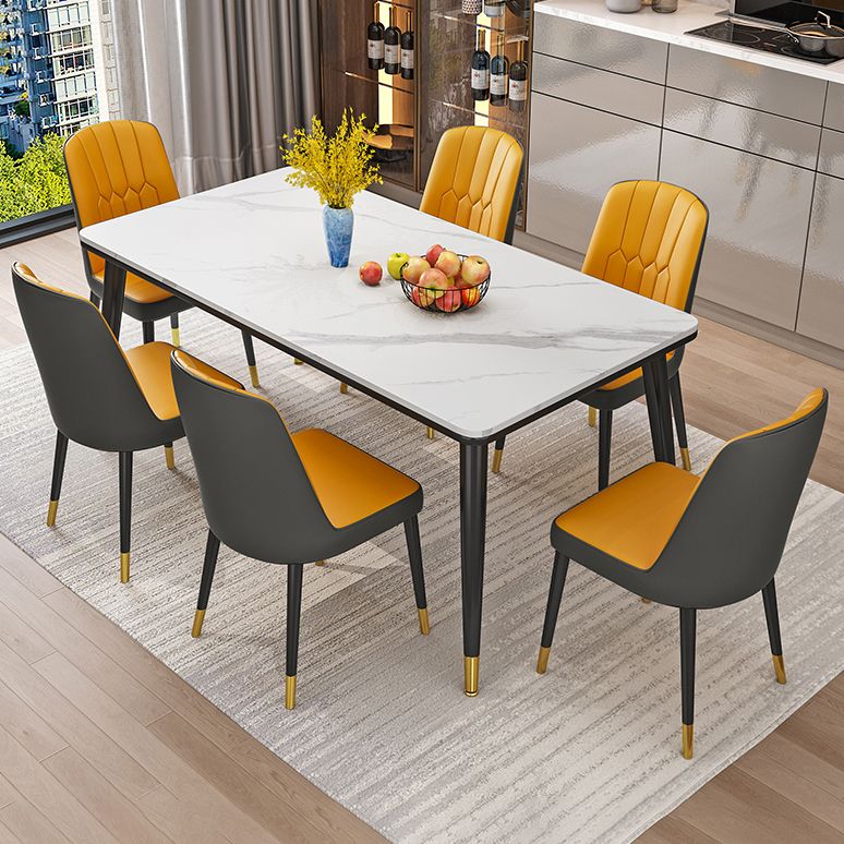 Modern Fixed Sintered Stone Dining Room Table with 4 Metallic Legs Kitchen Dining Set Clearhalo 'Dining Room Sets' 'Dining Tables & Seating' 'dining_room_set' 'furn' 'furn_dining_room_set' 'Furniture' 'furniture_dining_room_set' 'Kitchen & Dining Furniture' 'kitchen&dining_furn' 'kitchen' 1200x1200_32bd2dc1-75dc-4a5e-a350-ce7ade8a3c94
