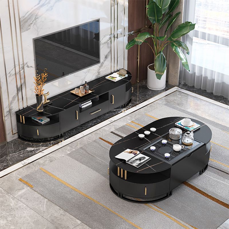 Stone Media Console Contemporary TV Stand Console for Living Room Clearhalo 'furn' 'furn_tv_stands_entertainment_centers' 'Furniture' 'Living Room Furniture' 'TV Stands & Entertainment Centers' 'TV Stands & Media Storage Furniture' 'tv_stands_entertainment_centers' 1200x1200_32c0146f-9bdd-4c08-8f2f-6d7055fb078a