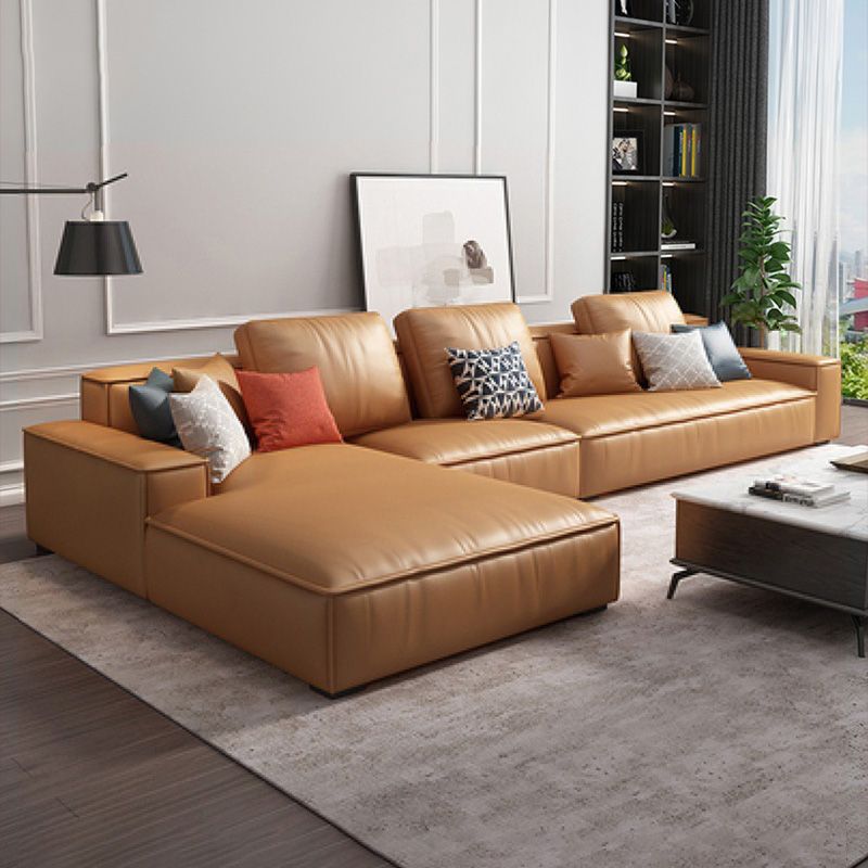 Loose Back Faux Ledersofa mit Chaise Square Arm Sofa - 70,87 "D.