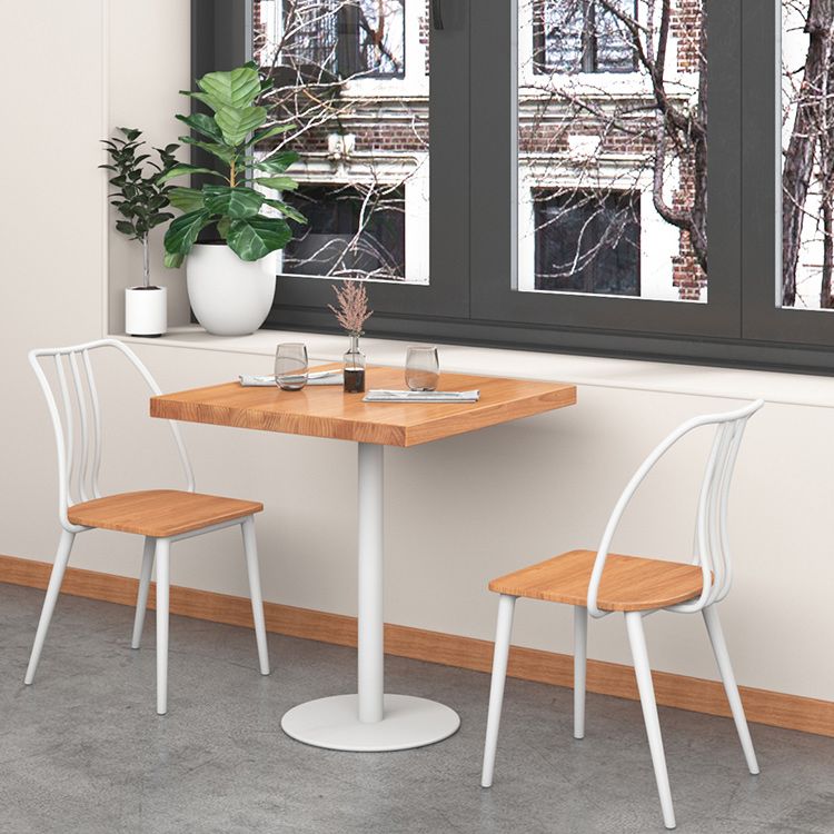 Metal Industrial Square Table Pine Solid Wood Top Table with Pedestal Base