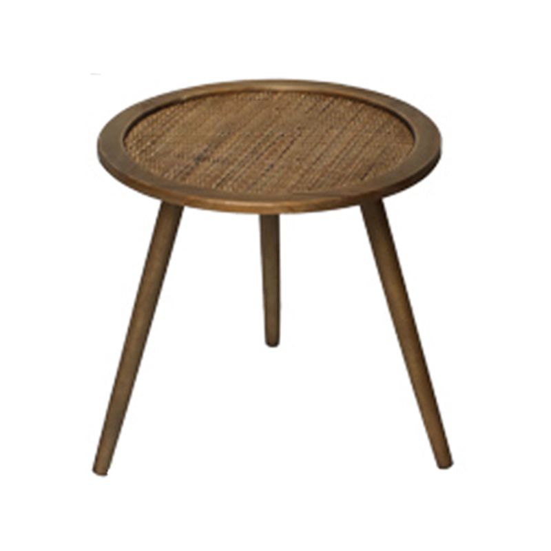 Moderner runder Hinternstisch 3 Beine Endtisch mit Rattan -Akzenten