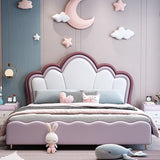 Cadre de lit en bois de lit standard en cuir authentique Glam avec tête de lit rembourrée pour chambre à coucher