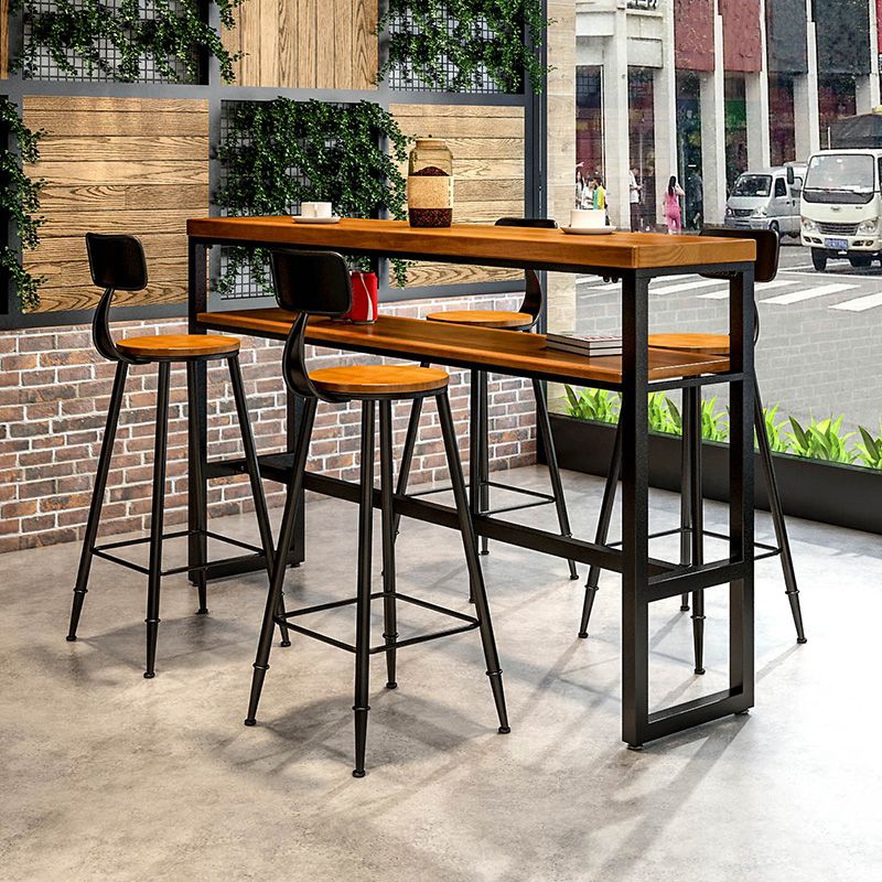 Modern Rectangle Bar Dining Table Wood Trestle Bar Height Table with Shelves Clearhalo 'Bar Furniture' 'Bar Tables' 'bar_tables' 'furn' 'furn_bar_tables' 'Furniture' 'furniture_bar_tables' 'Kitchen & Dining Furniture' 'kitchen&dining_furn' 'kitchen' 1200x1200_32c87e42-f714-4431-9ef1-77366c36b602