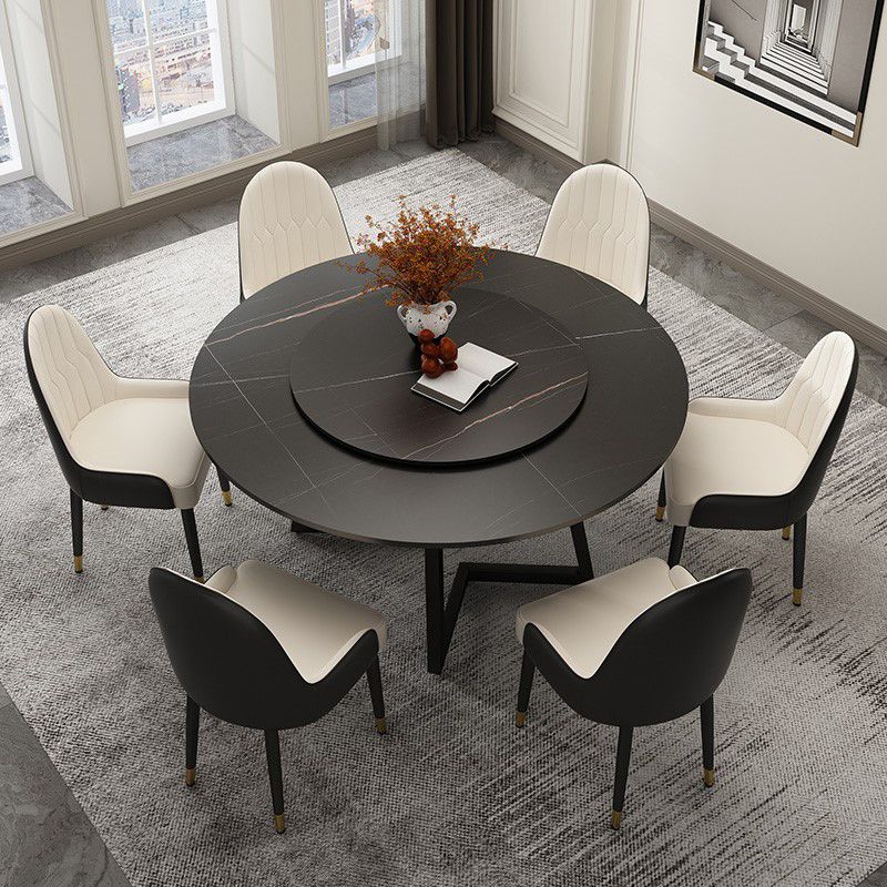 Round Double Pedestal Table Simplicity Style Dining Site Table with Turntable Clearhalo 'Dining Tables & Seating' 'Dining Tables' 'dining_table' 'furn' 'furn_dining_table' 'Furniture' 'Kitchen & Dining Furniture' 1200x1200_32c8c2e7-5b1b-483c-b274-bd73bc1456c4