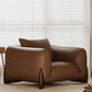Genuine Leather Square Arm Sofa in Brown Simple Standard Sofa with Pillows