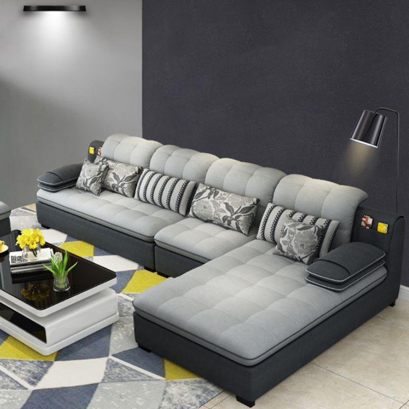 Divano in lino da fattoria con cantiera cuscino braccio a 4 posti