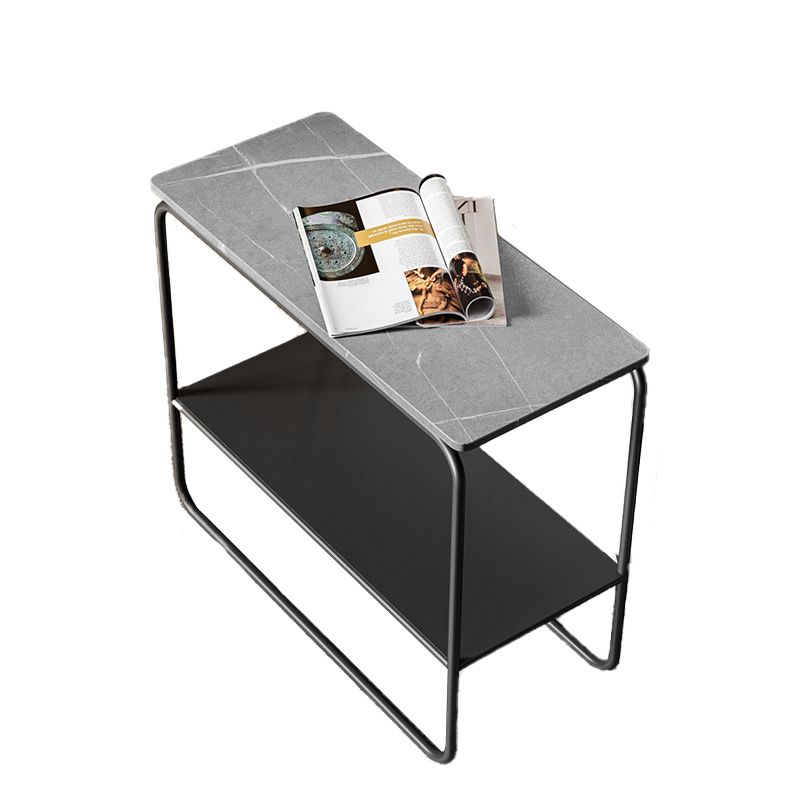 Contemporary Rectangular Side Table Slate Top Sled End Table