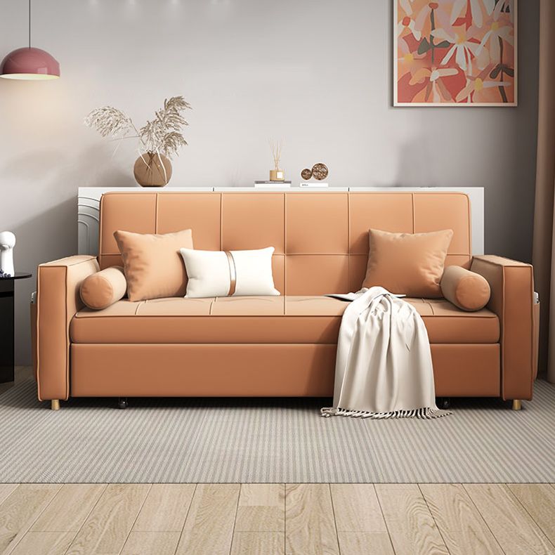 Faux Leather Convertible Sofa Bed with Pillows in Orange for Apartment Clearhalo 'furn' 'furn_sofas' 'Furniture' 'Living Room Furniture' 'Sofa' 'sofas' 1200x1200_32ce345f-5206-4862-b7c4-b3f8f4053720