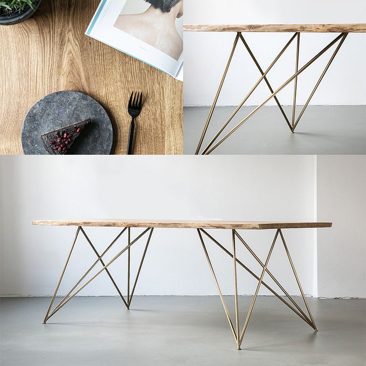 Wood Top Dining Table Industrial Rectangle Table with Double Pedestal Base Clearhalo 'Dining Tables & Seating' 'Dining Tables' 'dining_table' 'furn' 'furn_dining_table' 'Furniture' 'furniture_dining_table' 'Kitchen & Dining Furniture' 'kitchen' 'kitchen_dining_table' 1200x1200_32d00660-1d68-43a0-bc5d-acf34ce19687