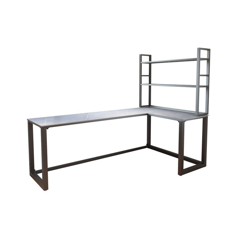 Escritorio de escritura de piedra gris contemporánea Desk de oficina de lanar en trineo L para hogar