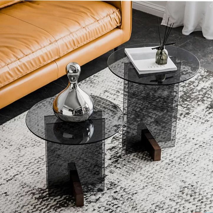 Contemporary Glass Top Abstract Round Living Room Side End Table