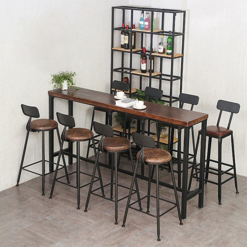 Industrial Brown Pub Table Rectangle Solid Wood Bar Height Table with Trestle Base Clearhalo 'Bar Furniture' 'Bar Tables' 'bar_tables' 'furn' 'furn_bar_tables' 'Furniture' 'Kitchen & Dining Furniture' 1200x1200_32dd9e2e-ba0c-40c1-86dd-468314c5a5da