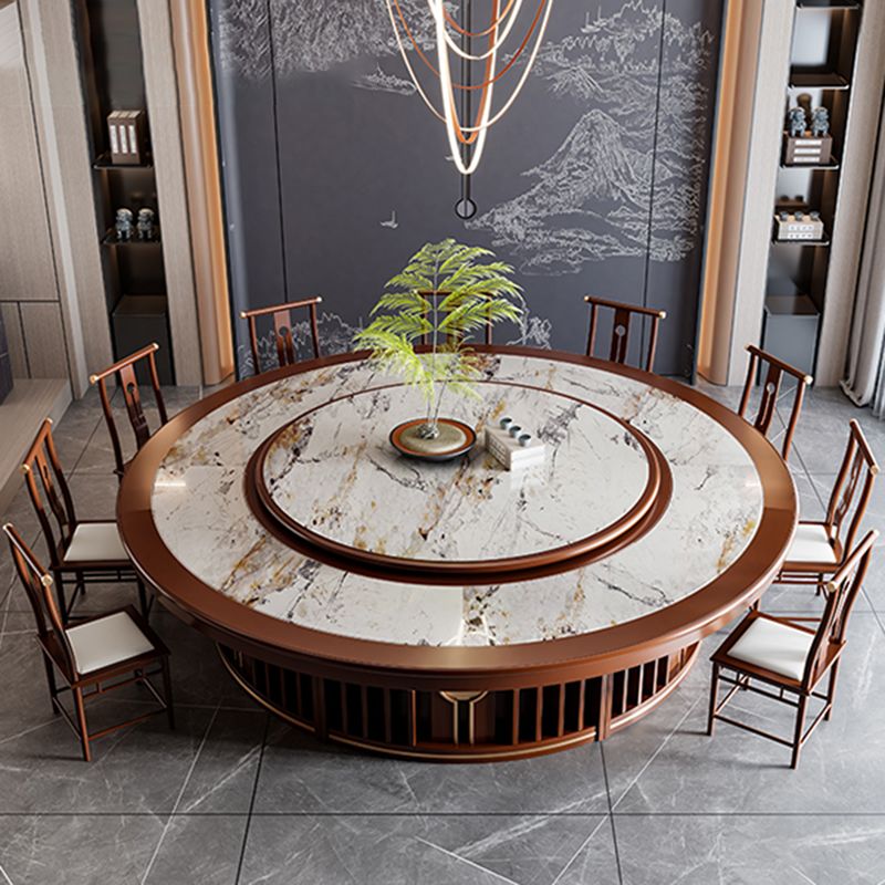 Round Tradition Dining Table for Home Stone Top Dinette Table with Rubberwood Base Clearhalo 'Dining Tables & Seating' 'Dining Tables' 'dining_table' 'furn' 'furn_dining_table' 'Furniture' 'Kitchen & Dining Furniture' 1200x1200_32df5efd-f06f-4f47-9707-c4b20fe29175