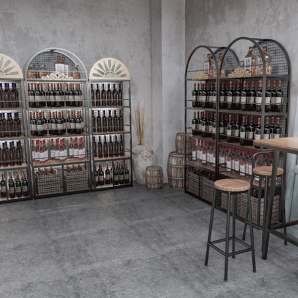 Rack à vin de bouteille de plancher en métal Porte-vin noir contemporain avec étagères de rangement