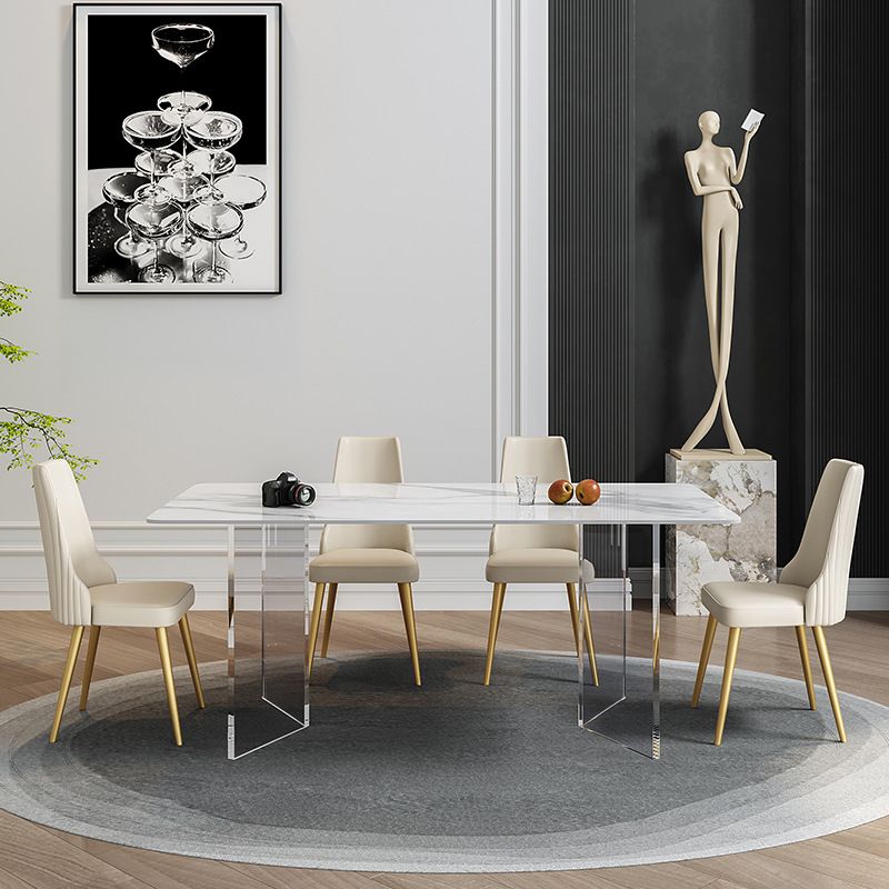 Ensemble de table à manger en pierre agglomérée rectangulaire moderne, ensemble de salle à manger 1/2/5/6/7 pièces