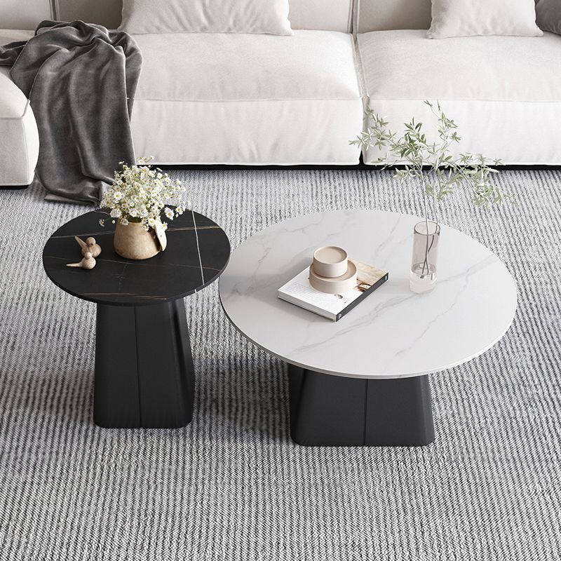 Table basse sur piédestal en acier moderne, ensemble de table ronde en ardoise