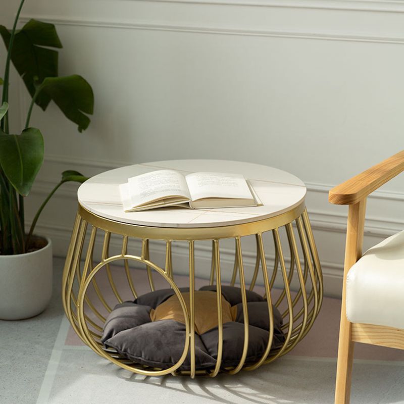 Glam Slate/Glass Top Coffee Table Dia 21.7" Frame Cocktail Table with Storage Clearhalo 'Coffee & Accent Tables' 'Coffee Tables' 'coffee_tables' 'furn' 'furn_coffee_tables' 'Furniture' 'Living Room Furniture' 1200x1200_32e68335-c34d-444c-92b3-dafd1ccdc28d