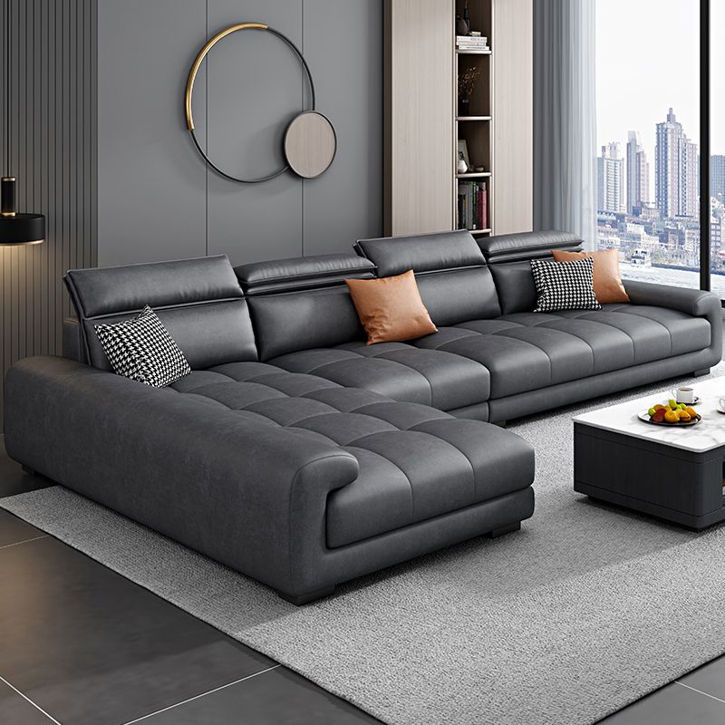 Modern 39.3"H Faux Leather Pillow Top Arm Sofa & Chaise for Living Room Clearhalo 'furn' 'furn_sectionals' 'Furniture' 'Living Room Furniture' 'Sectionals' 1200x1200_32e6b68d-b206-4bbc-bf31-bfead0048fdb