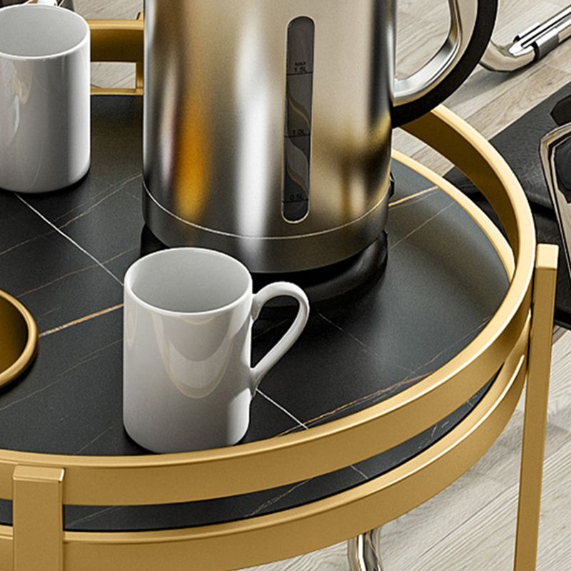 モダンメタルフレームエンドテーブルスレートラウンドダブルティアエンドテーブル