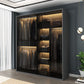 Modern Style Glass Wardrobe Bedroom Wardrobe Closet with 1 Drawer