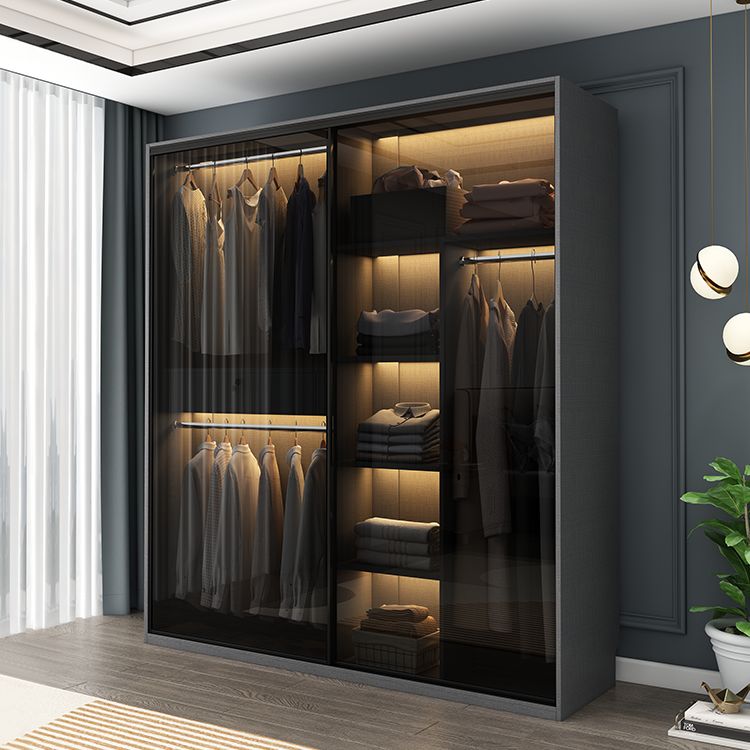 Modern Style Glass Wardrobe Bedroom Wardrobe Closet with 1 Drawer