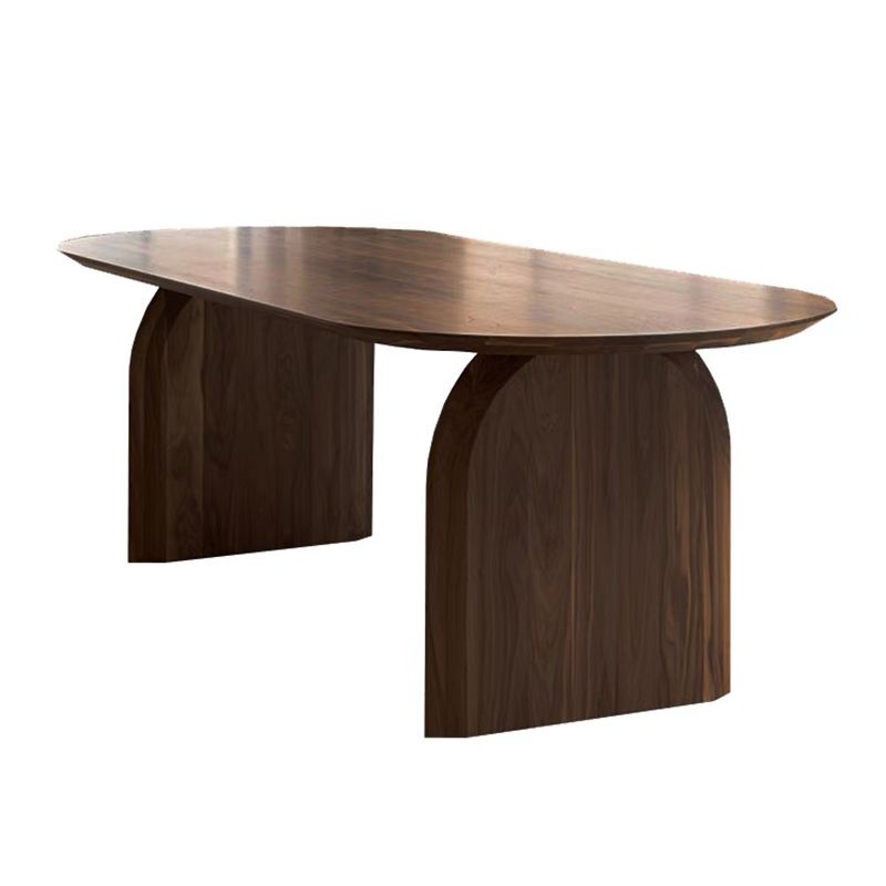 Mesa de madera maciza marrón con pedestal doble, mesa de cocina ovalada para comedor