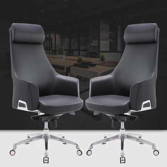 Chaise pivotante moderne à bras fixes chaise de bureau de gestion en cuir chromé