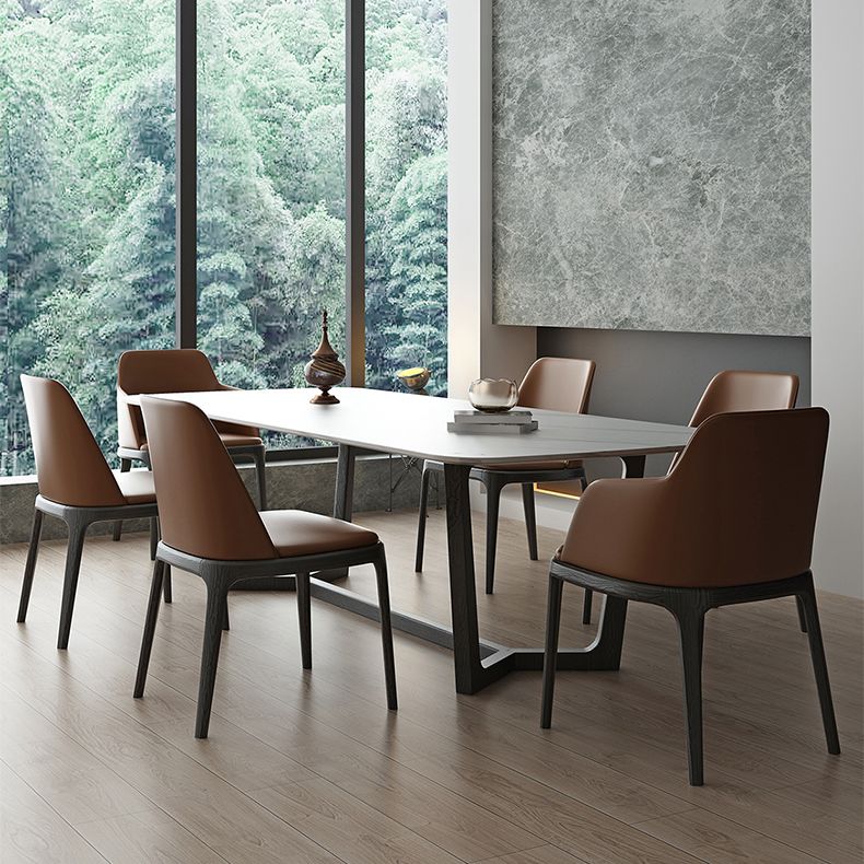 Industrial Sintered Stone Top Table Rectangle Table with Trestle Base Clearhalo ' dining_table' 'Dining Tables & Seating' 'Dining Tables' 'furn' 'furn_dining_table' 'Furniture' 'furniture_dining_table' 'Kitchen & Dining Furniture' 'kitchen&dining_furn' 'kitchen' 'kitchen_dining_table' 1200x1200_32f3aa9c-c417-4881-a729-51ae2f1d515d